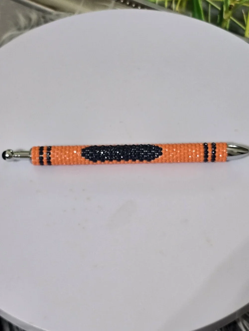 Handmade Diamond Dot Beaded Refillable Pen Interchangeable Orange Black